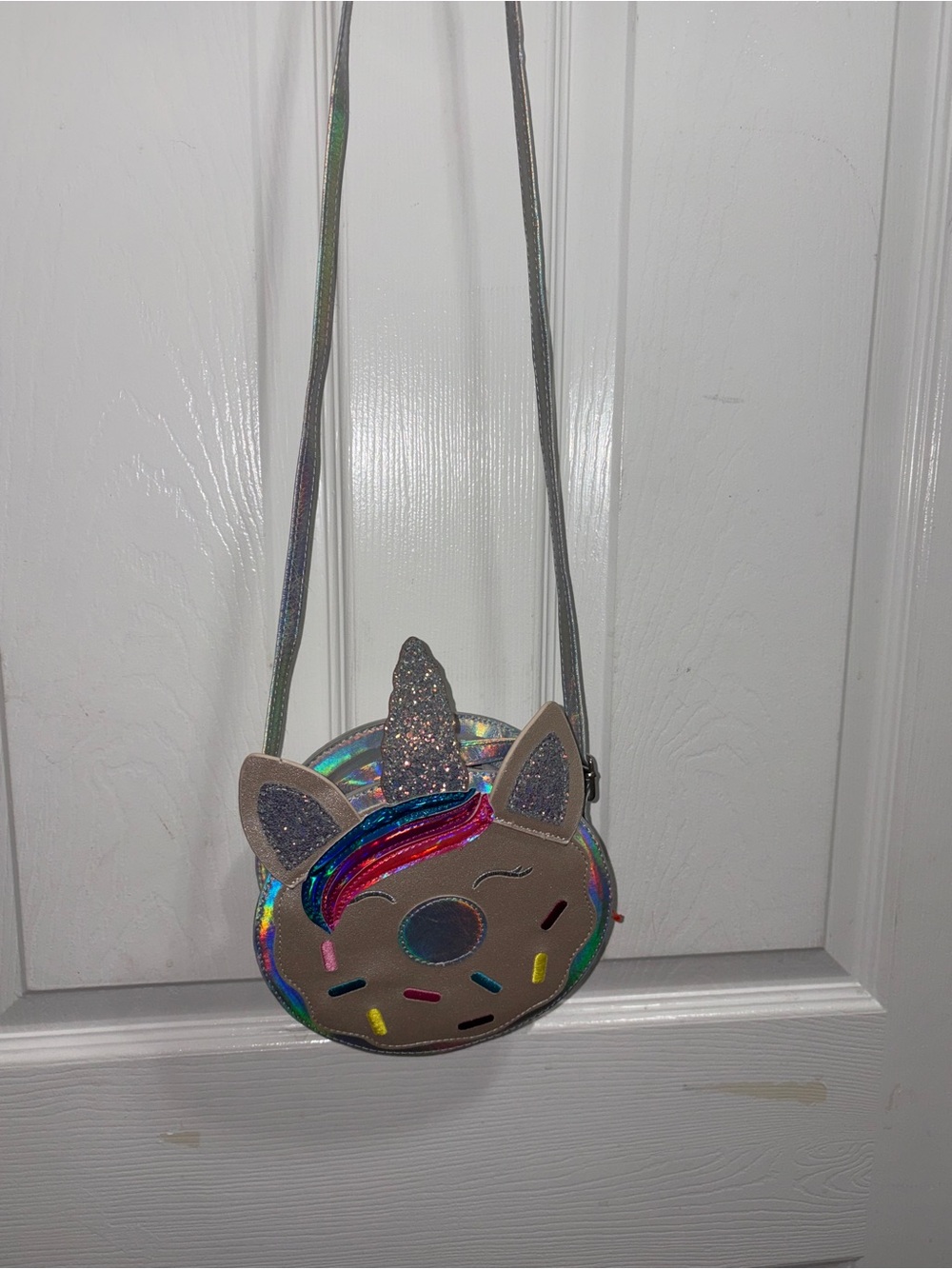 Cat & Jack Iridescent Unicorn Donut Crossbody Bag - Beige, Silver, Multicolor